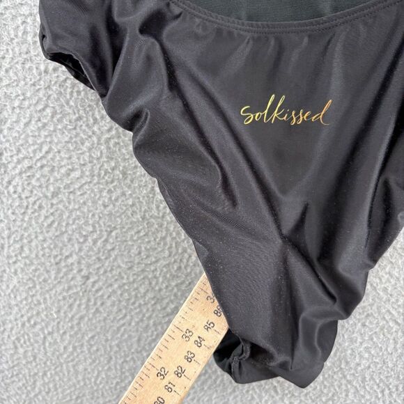 Solkissed One Piece Swimsuit L Black Boho Western Bull Skull Festival Pool Beach - Picture 9 of 12